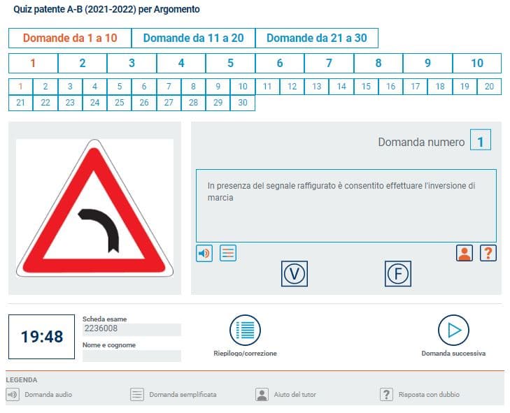 Quiz patente B per argomento: segnale di pericolo. Vero o falso?